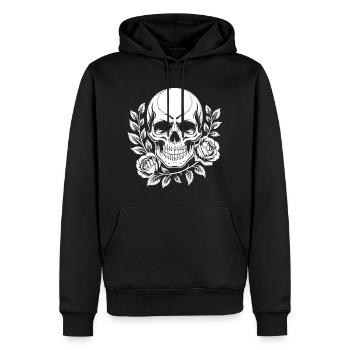 Schädel mit Blumenkranz - Männer Premium Bio Hoodie - Schwarz - Vorne - Nico (187cm)