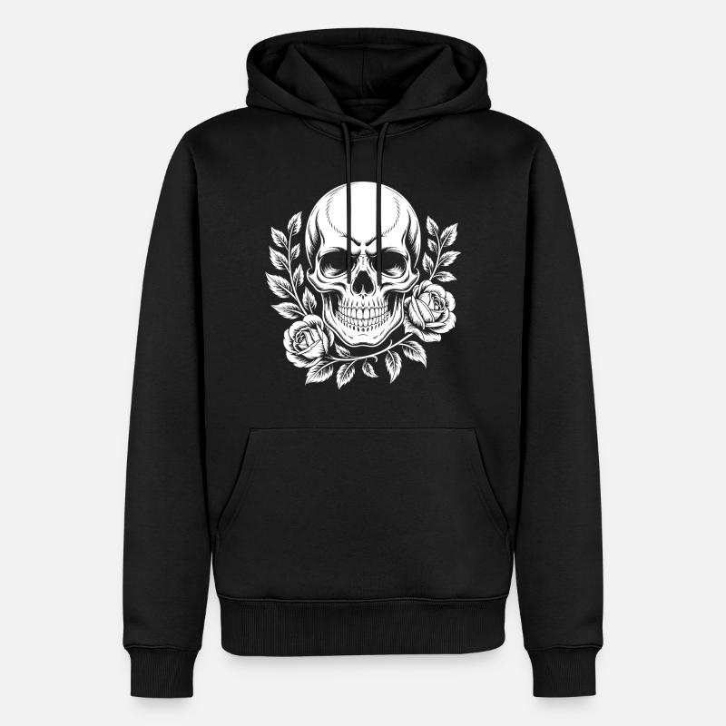 Crâne avec couronne de fleurs - Sweat à capuche Premium bio Homme - noir