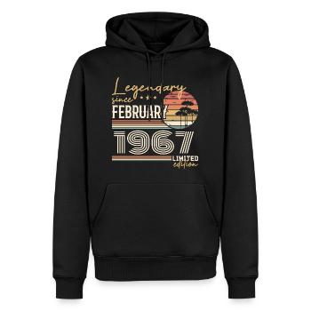 Février 1967 anniversaire 1967 légendes Février - Sweat à capuche Premium bio Homme - noir - Devant - Nico (187cm)