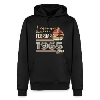 Février 1965 anniversaire 1965 légendes Février - Sweat à capuche Premium bio Homme - noir - Devant - Nico (187cm)