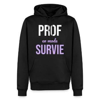 Prof en Survie — Humour Enseignant - Sweat à capuche Premium bio Homme - noir - Devant - Nico (187cm)