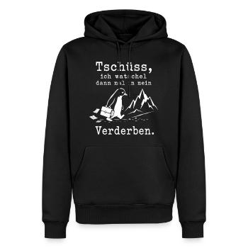 Pinguin flüchtet in die kalten Berge - Männer Premium Bio Hoodie - Schwarz - Vorne - Nico (187cm)
