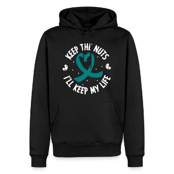 Nussfrei - Leben retten - Anaphylaxie - Männer Premium Bio Hoodie - Schwarz - Vorne - Nico (187cm)