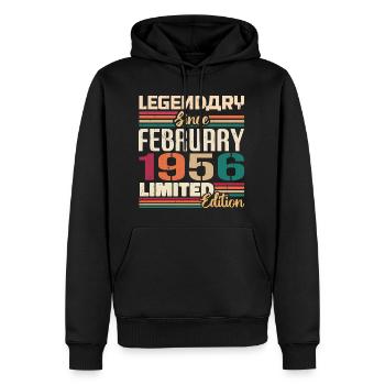 Février 1956 Cadeau d’anniversaire Février 1956 - Sweat à capuche Premium bio Homme - noir - Devant - Nico (187cm)