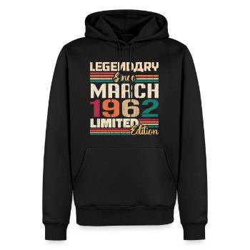 Mars 1962 Vintage Born Vintage Anniversaire - Sweat à capuche Premium bio Homme - noir - Devant - Nico (187cm)