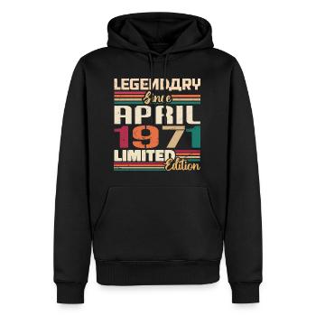 Les légendes sont nées en avril 1971 - 1971 - Sweat à capuche Premium bio Homme - noir - Devant - Nico (187cm)