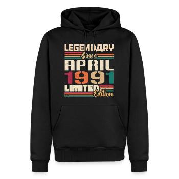 Les légendes naissent en avril 1991 - 1991 - Sweat à capuche Premium bio Homme - noir - Devant - Nico (187cm)