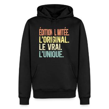 Édition Limitée L'Original Le Vrai L'Unique Homme - Sweat à capuche Premium bio Homme - noir - Devant - Nico (187cm)