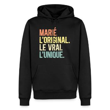 Marié L'Original Le Vrai L'Unique Homme Marié - Sweat à capuche Premium bio Homme - noir - Devant - Nico (187cm)