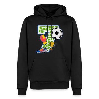 Fußball 7. Geburtstagsparty Nummer 7 - 7 Jahre - Männer Premium Bio Hoodie - Schwarz - Vorne - Nico (187cm)