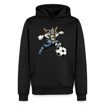 Fussballer Katze - Männer Premium Bio Hoodie - Schwarz - Vorne - Nico (187cm)