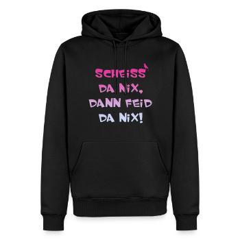 Scheiss da nix, lustiger Spruch - Männer Premium Bio Hoodie - Schwarz - Vorne - Nico (187cm)