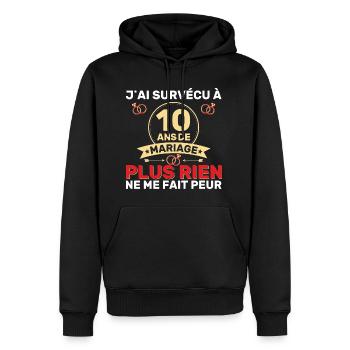 10 Ans De Mariage Noces De Coton Cadeau Mari 10eme - Sweat à capuche Premium bio Homme - noir - Devant - Nico (187cm)