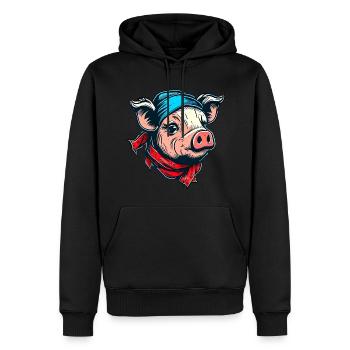 Schweinchen mit Kopftuch - Männer Premium Bio Hoodie - Schwarz - Vorne - Nico (187cm)