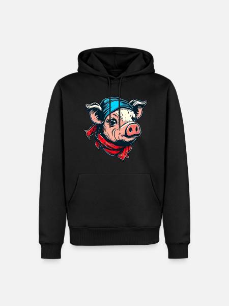 Schweinchen mit Kopftuch - Männer Premium Bio Hoodie - Schwarz