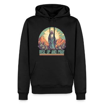 Retro Christian design - rise up and pray - Men’s Premium Organic Hoodie - black - Front - Nico (187cm)