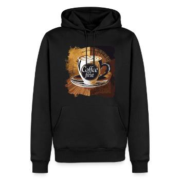 Coffee First Morning Cafe Liebhaber - Männer Premium Bio Hoodie - Schwarz - Vorne - Nico (187cm)