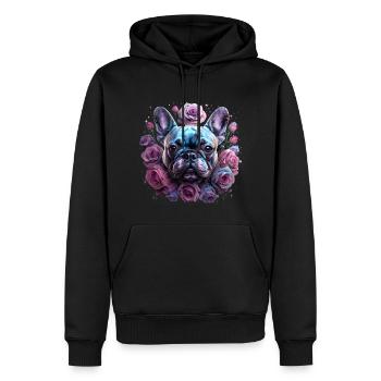 Tête de bouledogue français - Sweat à capuche Premium bio Homme - noir - Devant - Nico (187cm)