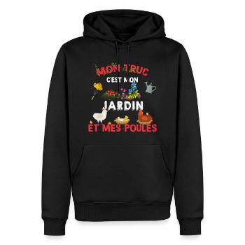 Mon Truc mon jardin et mes poules jardinage - Sweat à capuche Premium bio Homme - noir - Devant - Nico (187cm)