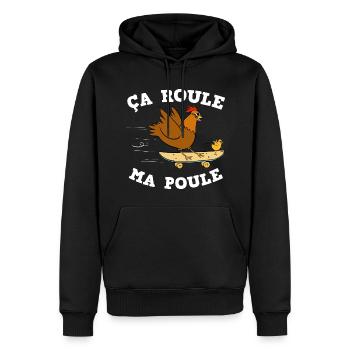 Poule et Poussin Humour Jardin - Sweat à capuche Premium bio Homme - noir - Devant - Nico (187cm)