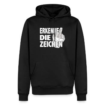 Erkenne die Zeichen Mittelfinger Spruch gemein - Männer Premium Bio Hoodie - Schwarz - Vorne - Nico (187cm)