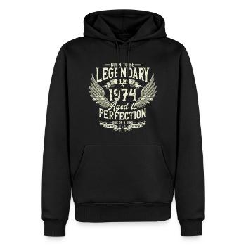 Légendaire depuis 1974 Vintage Vintage Anniversaire - Sweat à capuche Premium bio Homme - noir - Devant - Nico (187cm)