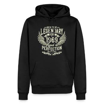 Légendaire depuis 1969 Vintage Vintage Anniversaire - Sweat à capuche Premium bio Homme - noir - Devant - Nico (187cm)