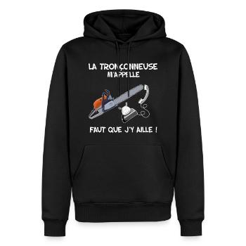 La Tronçonneuse au bout du Fil Humour Homme - Sweat à capuche Premium bio Homme - noir - Devant - Nico (187cm)