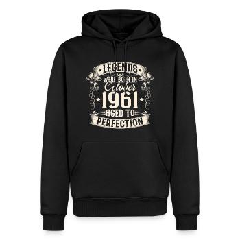 Octobre Né 1961 Légendes Anniversaire - Sweat à capuche Premium bio Homme - noir - Devant - Nico (187cm)