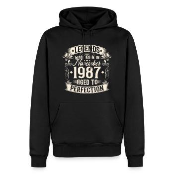 Novembre Né en 1987 Legends Anniversaire - Sweat à capuche Premium bio Homme - noir - Devant - Nico (187cm)
