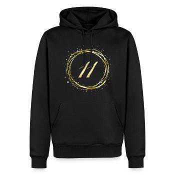 11 - Männer Premium Bio Hoodie - Schwarz - Vorne - Nico (187cm)