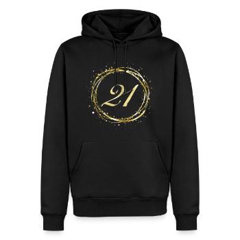 21 - Männer Premium Bio Hoodie - Schwarz - Vorne - Nico (187cm)