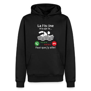 la piscine m'appelle il faut que j'y aille - Sweat à capuche Premium bio Homme - noir - Devant - Nico (187cm)