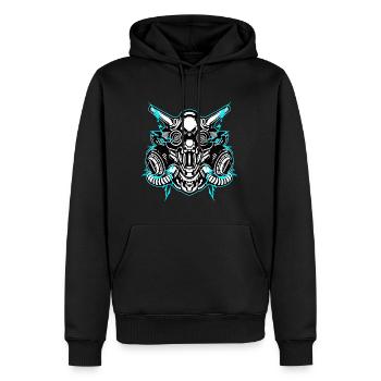 HEAD - Bassdla Soundsystem - Männer Premium Bio Hoodie - Schwarz - Vorne - Nico (187cm)