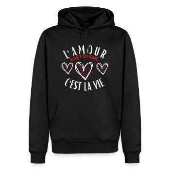 L'Amour &le Rougail c'est la vie - Sweat à capuche Premium bio Homme - noir - Devant - Nico (187cm)