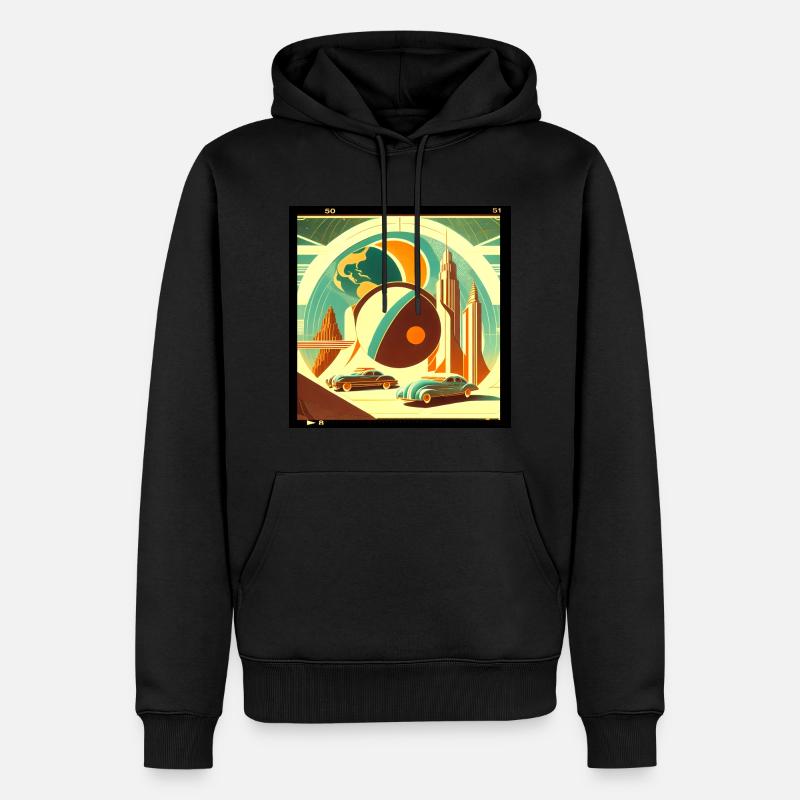 Imaginärer Retro-Planet - Männer Premium Bio Hoodie - Schwarz