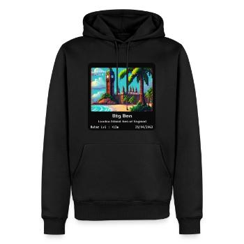 Big Ben London Island, Engländisches Meer - Männer Premium Bio Hoodie - Schwarz - Vorne - Nico (187cm)