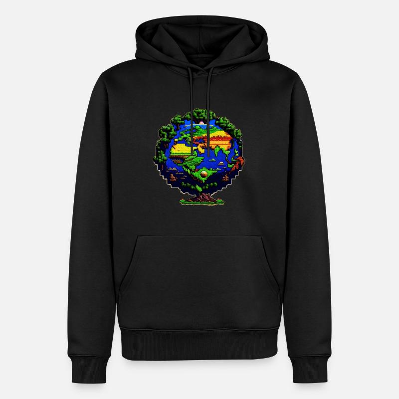 Die Erde in Pixelkunst - Männer Premium Bio Hoodie - Schwarz