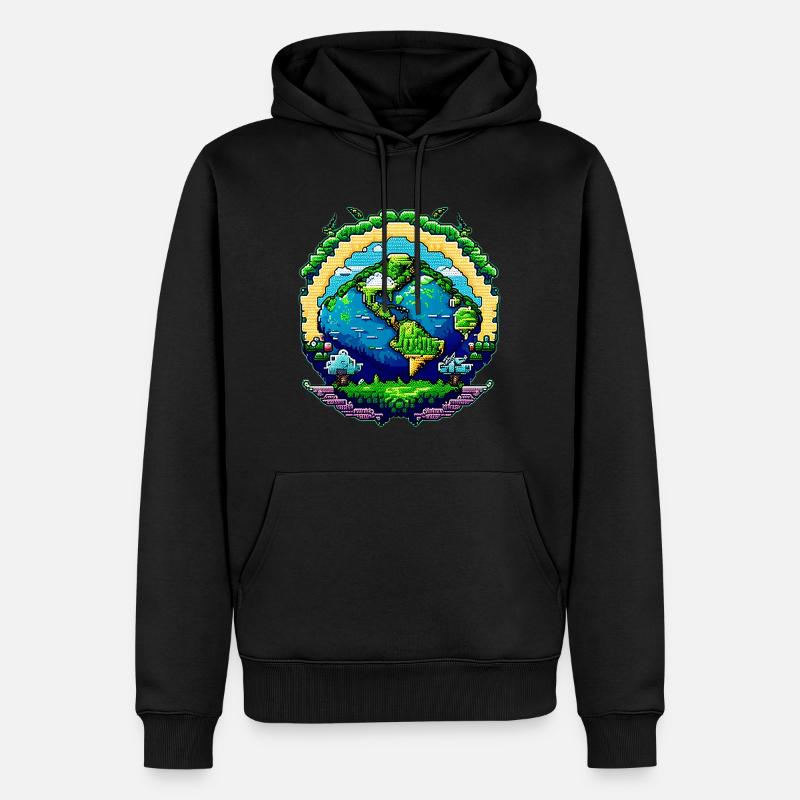 Globe en pixel art - Sweat à capuche Premium bio Homme - noir