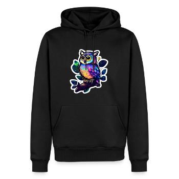 Hibou psychédélique - Sweat à capuche Premium bio Homme - noir - Devant - Nico (187cm)