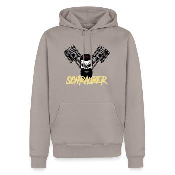 schrauber - Männer Premium Bio Hoodie - Taupe - Vorne - Nico (187cm)