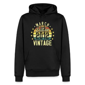 Vintage mars 2012 vintage cadeau anniversaire 2012 - Sweat à capuche Premium bio Homme - noir - Devant - Nico (187cm)