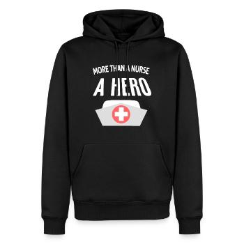 Plus qu’une infirmière, un héros : citation infirmière - Sweat à capuche Premium bio Homme - noir - Devant - Nico (187cm)