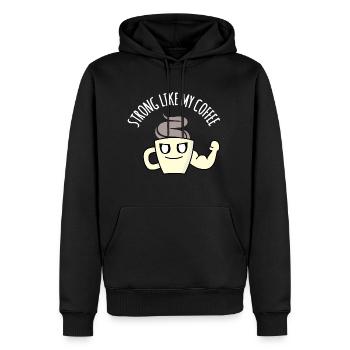 Fort comme mon café : Drôle de jeu de mots sur le café, humour - Sweat à capuche Premium bio Homme - noir - Devant - Nico (187cm)