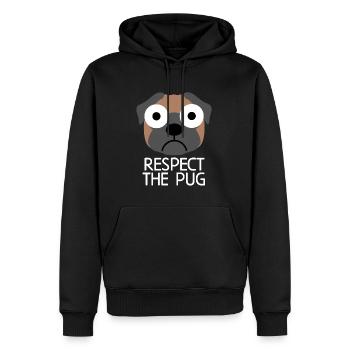 Respektiere den Mops: Mops Hund Zitat - Männer Premium Bio Hoodie - Schwarz - Vorne - Nico (187cm)
