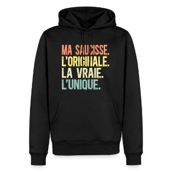 Ma Saucisse L'Originale La Vraie L'Unique Humour - Sweat à capuche Premium bio Homme - noir - Devant - Nico (187cm)