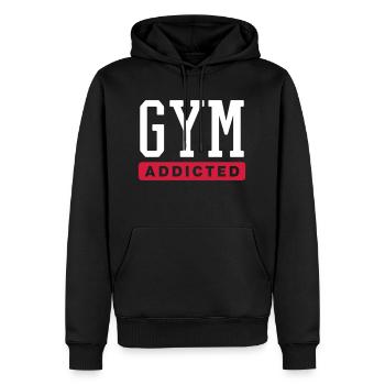 GYM ADDICT - Männer Premium Bio Hoodie - Schwarz - Vorne - Nico (187cm)
