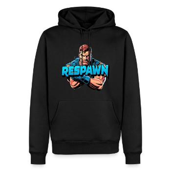Retro Gamer Design with Soldier - Men’s Premium Organic Hoodie - black - Front - Nico (187cm)