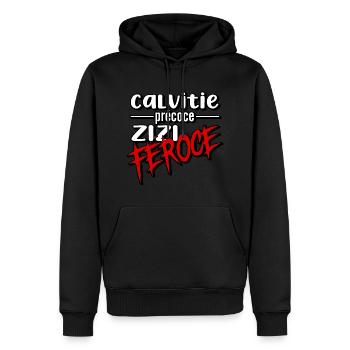 calvitie précoce, zizi féroce - Sweat à capuche Premium bio Homme - noir - Devant - Nico (187cm)
