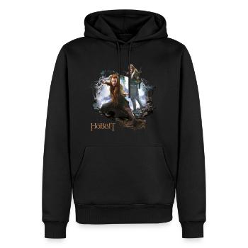 Le Hobbit Logo Avec Les Elfes Tauriel Et Legolas - Sweat à capuche Premium bio Homme - noir - Devant - Nico (187cm)